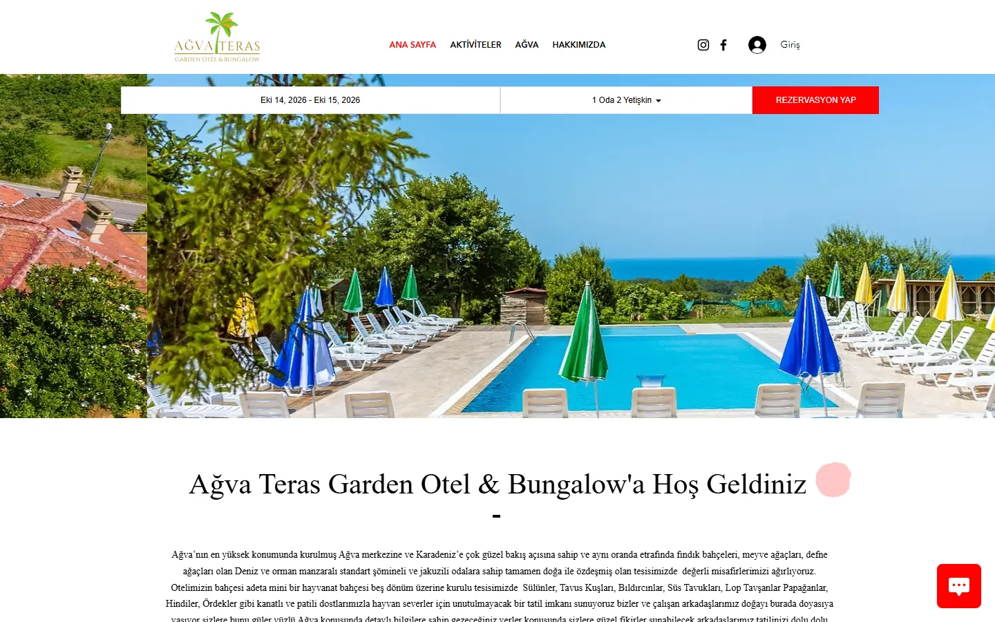 Ağva Teras Garden Otel & Bungalow sitesinin bilgisayardaki ana sayfası