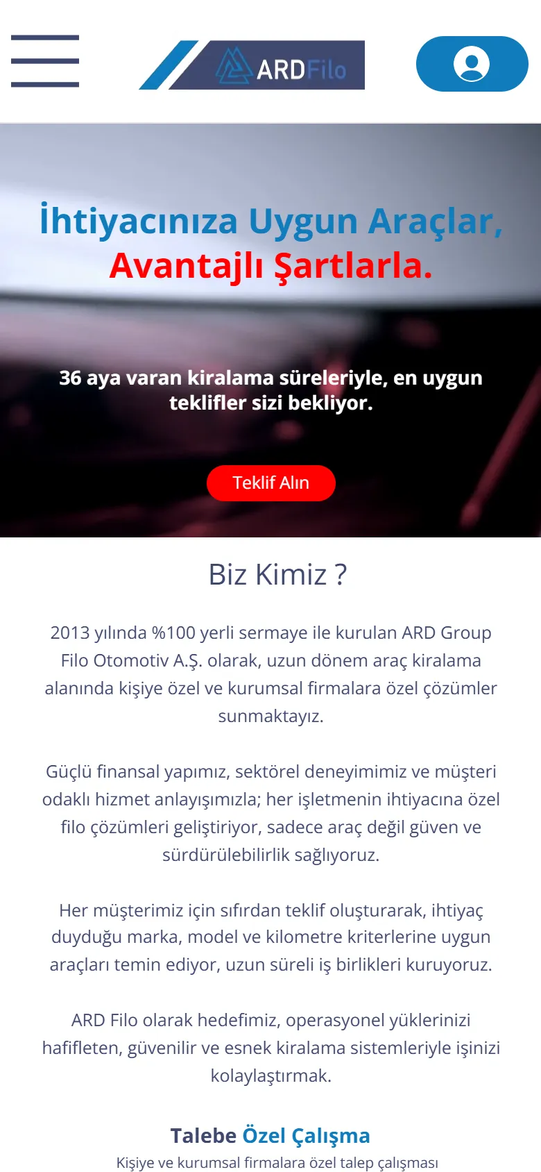 ARD Filo sitesinin telefondaki görünümü