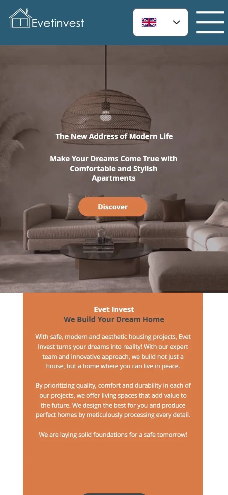 Evet Invest sitesinin telefondaki görünümü
