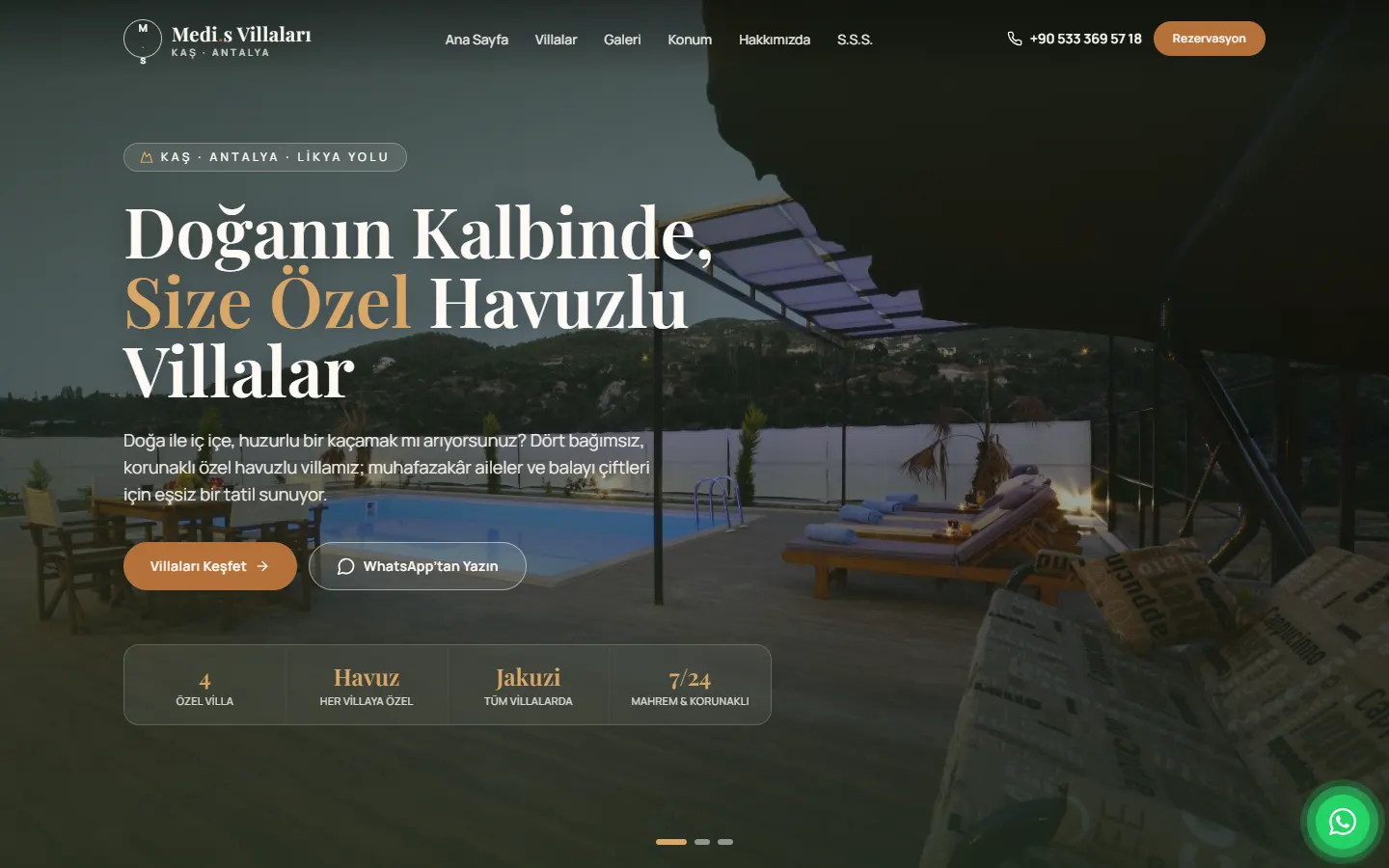 Medis Villaları sitesinin bilgisayardaki ana sayfası