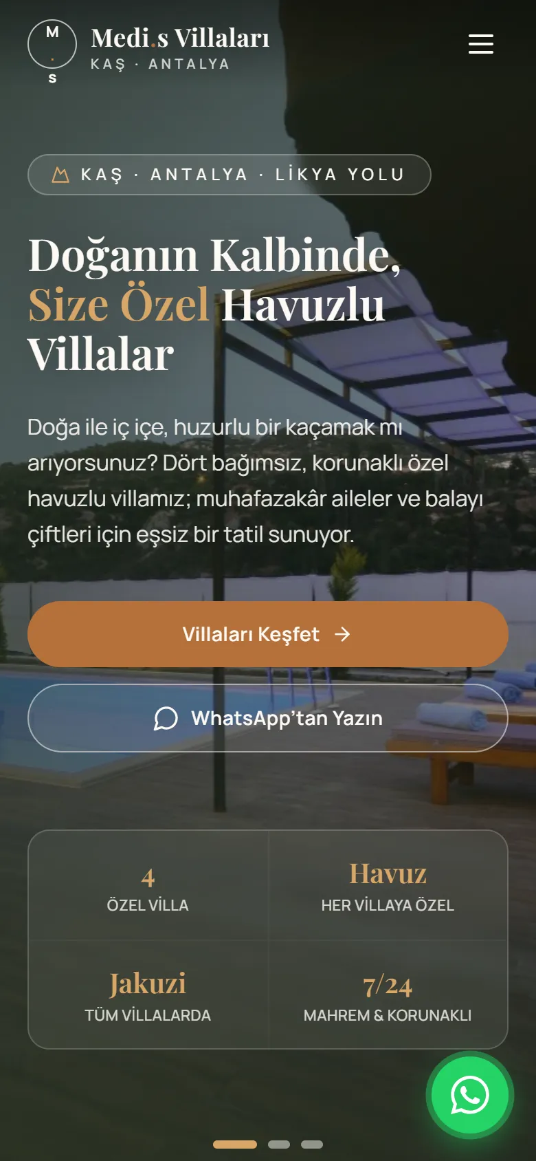 Medis Villaları sitesinin telefondaki görünümü
