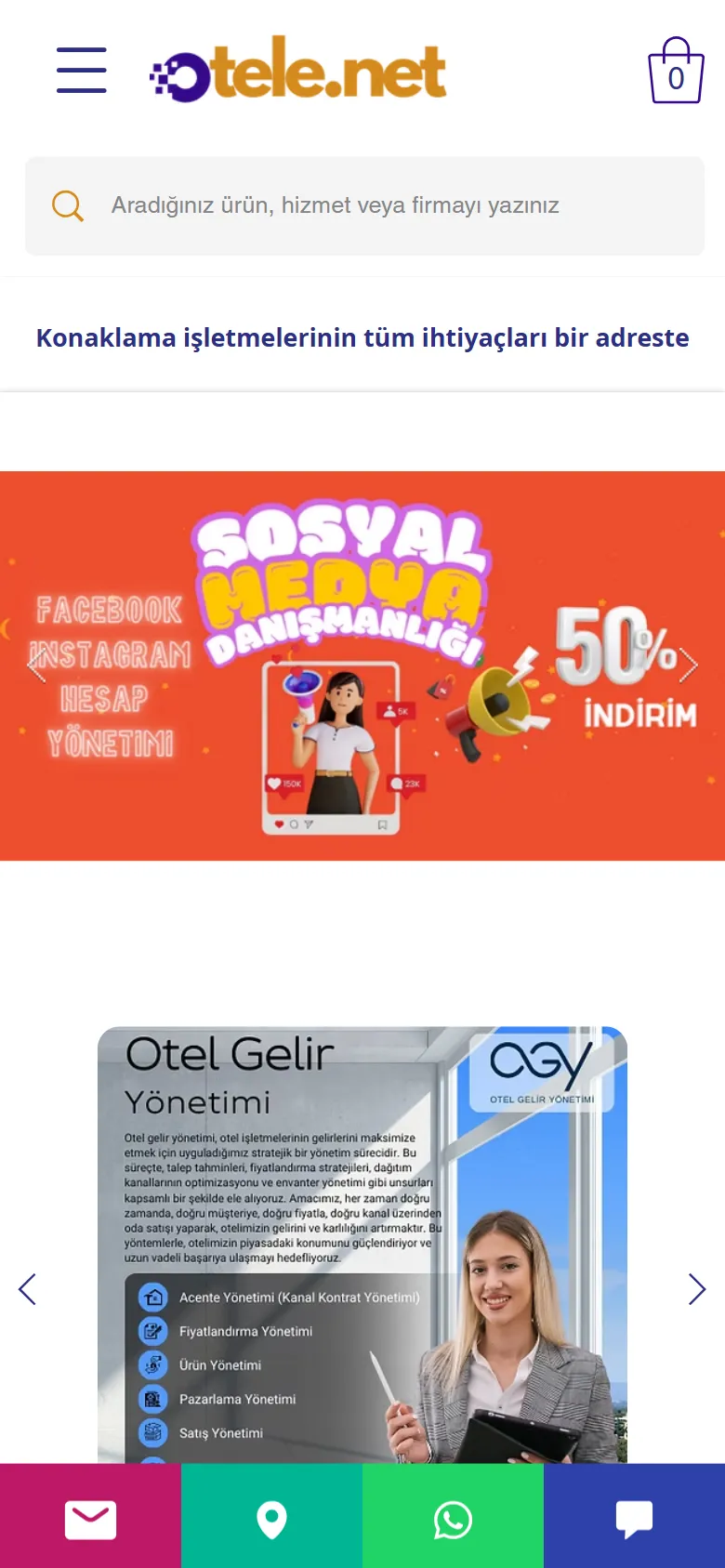 Otele.net sitesinin telefondaki görünümü