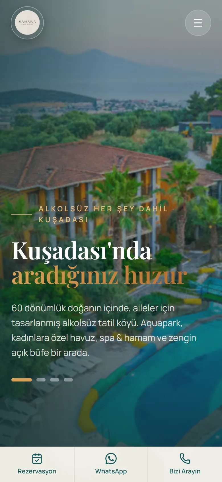 Sahara Aqua Resort sitesinin telefondaki görünümü